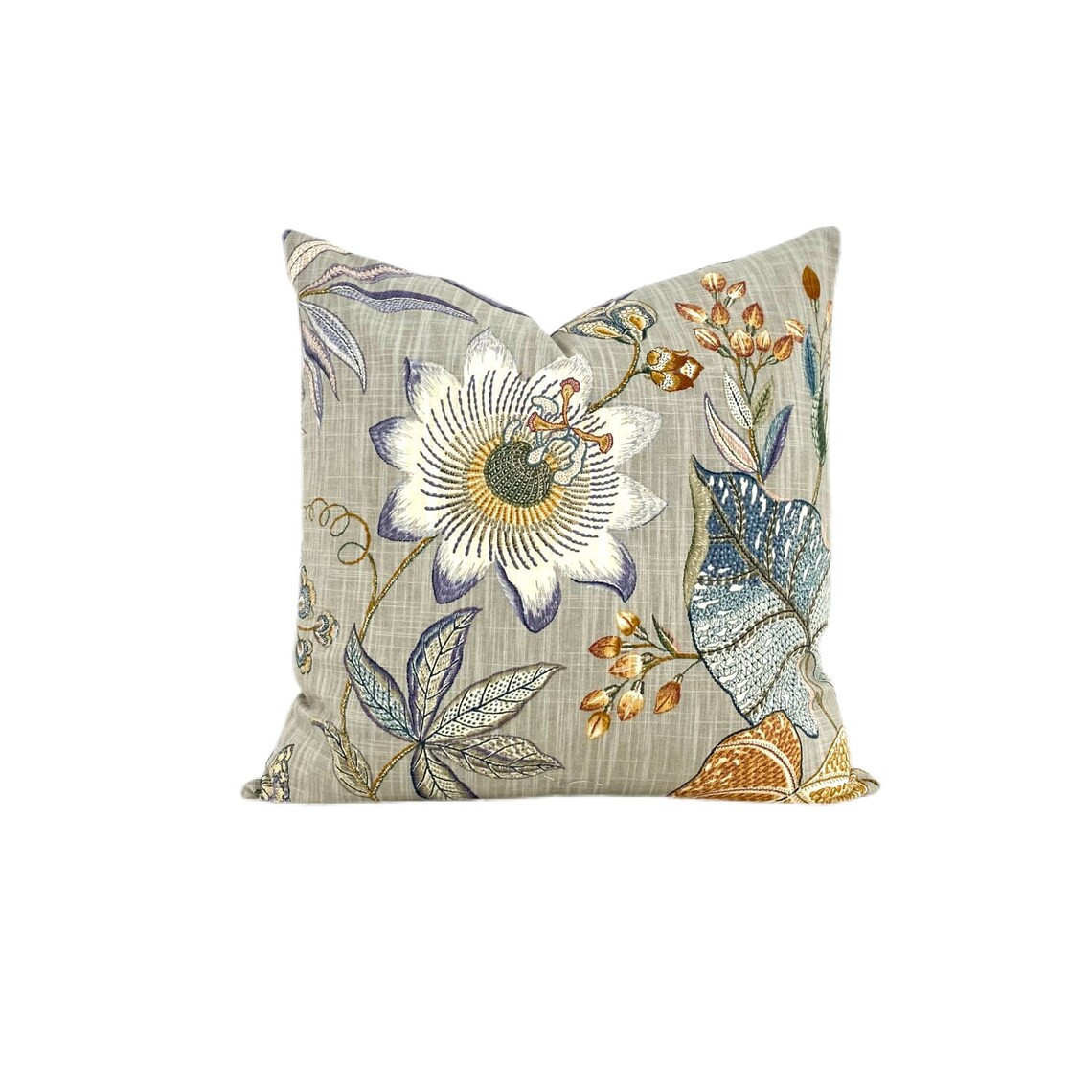 Gray Floral Throw Pillow Cover // Grey Throw Pillow Cover // Etsy
