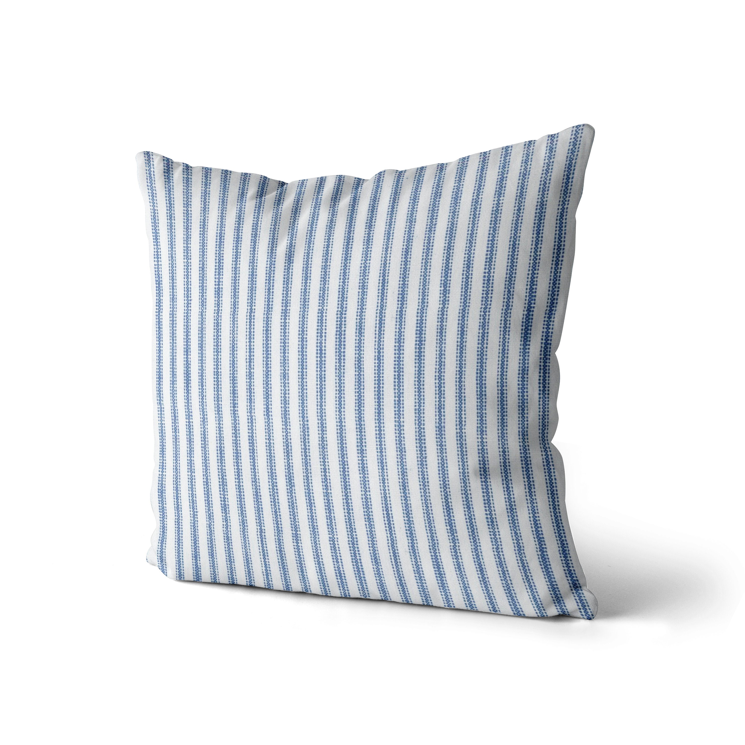 blue and white ticking pillows