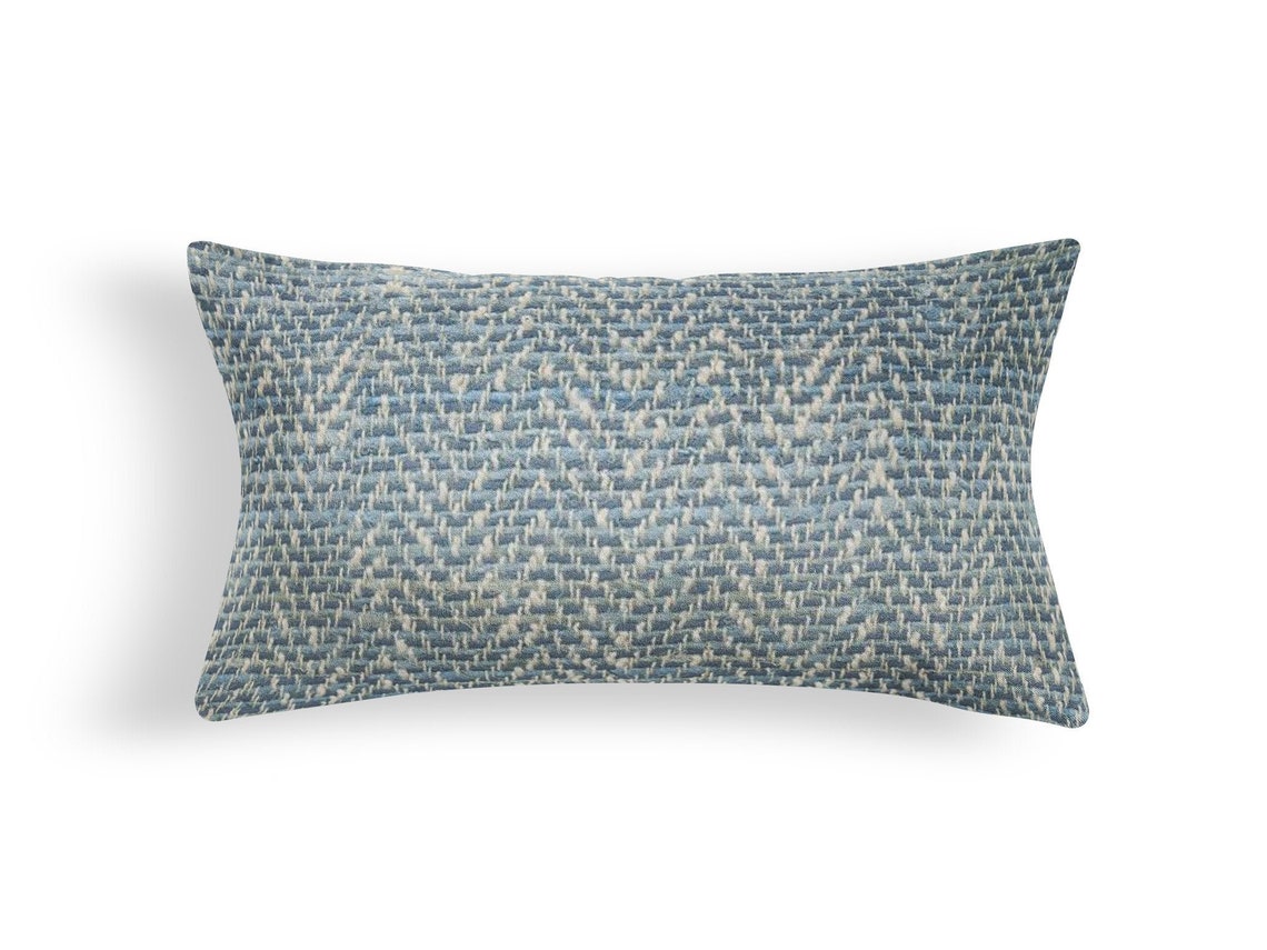 Light Blue Lumbar Pillow Cover // Woven Blue Lumbar Pillow Etsy
