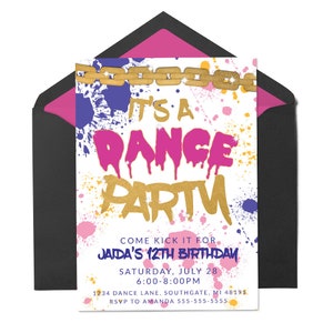 Dance Party Invitation, Hip Hop Dance Party Invitation, 90&#39;s Party Invitation, Birthday Dance Party Invitation, Digital Printable Invitation