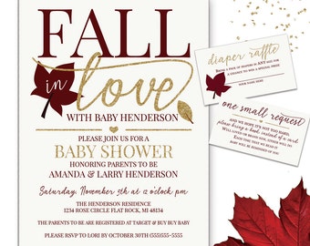 Fall Baby Shower Invitation Set, Fall In Love Baby Shower Invitation, Printable Baby Shower Invitation, Printable Invitation Set