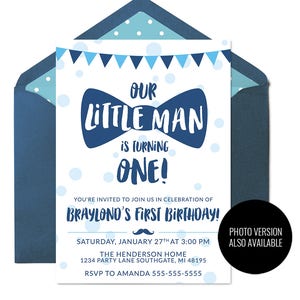 Kleiner Mann Geburtstag einladen, Fliege Geburtstag, kleiner Mann Thema, personalisierte einladen, Junge Einladung, erster Geburtstag, druckbare einladen