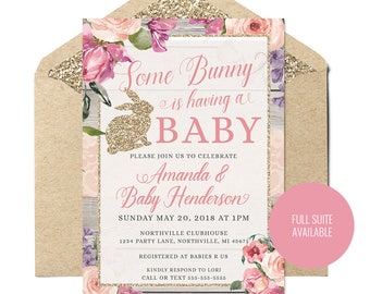 Bunny Baby Shower Invitation, Some Bunny is having a Baby, Easter Baby Shower, Spring Baby Shower, Floral Baby Shower, Printable Invitation