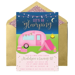 Glamping Birthday Invitation, Glamping Invitation, Girl Camping Invitation, Camping Birthday Invitation, Printable Invitation