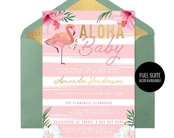 Flamingo Baby Shower Invitation, Aloha Baby, Flamingo Shower, Girl Baby Shower, Luau Baby Shower, Printable Baby Shower Invitation Suite