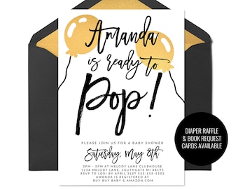 Ready To Pop Baby Shower Invitation, Balloon Baby Shower Invitation, Modern Baby Shower Invitation, Printable Baby Shower Invitation