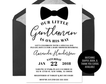 Gentleman Baby Shower Invitation, Bow Tie Baby Shower Invitation, Boy Baby Shower Invitation Suite, Printable Baby Shower Invitation