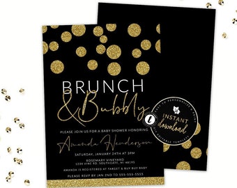 Brunch and Bubbly Invitation, Baby Shower Brunch, Bridal Shower Brunch, Brunch Invitation, Champagne Invitation, Templett Digital Invite