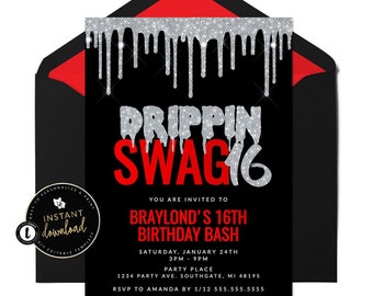 Drippin Swag 16 Einladung, Bling Geburtstagseinladung, Swag 16 Party, Swag 16 Einladung, 16. Geburtstag, Sofortiger Download, Digital Templett