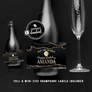 Champagnelabel zwart en goud agaat, champagnelabel, champagnelabel op volledige grootte, minichampagnelabel, goudkleurig, instant digitale Templett