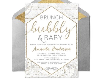 Marble Baby Shower Invitation, Gender Neutral Baby Shower Invitation, Baby Shower Brunch Invitation, Gray Marble Baby Shower, Digital Invite