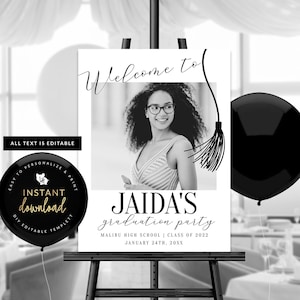 Graduation Welcome Sign, Photo Graduation Welcome Poster, Graduation Poster, Graduation Printable, Editable Welcome Sign, Templett