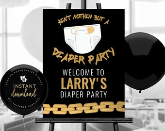 Diaper Party Welcome Sign, Hip Hop Diaper Party, Diaper Shower Welcome Poster, Diaper Party Welcome, Editable Welcome Sign, Instant Download