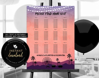 Tropical Festival Seating Chart Sign, Music Festival Seating Chart, Birthday Seating Chart, Instant Download, Self Edit Digital Templett