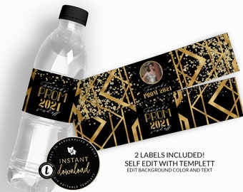 Art Deco Water Bottle Label, Gatsby Water Bottle Label, Gold Art Deco Label, Prom Printable Labels, Art Deco Birthday, Instant download