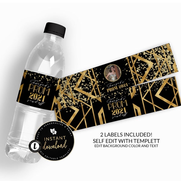 Art Deco Water Bottle Label, Gatsby Water Bottle Label, Gold Art Deco Label, Prom Printable Labels, Art Deco Birthday, Instant download