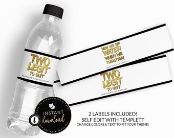 Hip Hop Water Bottle Label, Two Legit to Quit Water Bottle Label, Hip Hop Printable, Templett, Customizable Colors, Instant download