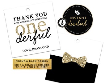 Mr. Onederful Favor Tags, Mr. Onederful Birthday Tags, Mr. Onederful Printable Tags, 1st Birthday Favor Tags, Editable Digital Templett