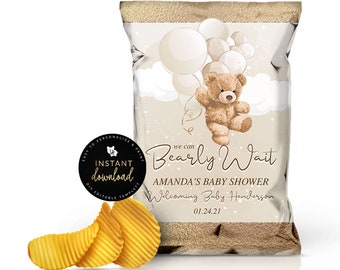 Teddy Bear Baby Shower Chip Bag, We can Bearly Wait Chip Bag, Teddy Bear Baby Shower, Editable Chip Bag Download, Instant Digital Templett