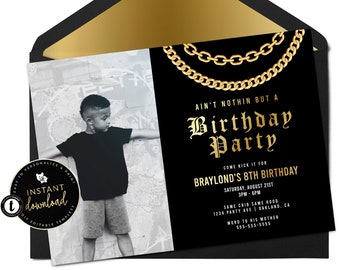 Cuban Link Chain Hip Hop Invitation, Hip Hop Invite with Photo, 90's Party, Hip Hop Party, Hip Hop Birthday, Instant Digital Templett