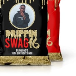 Swag 16 Chip Bag, Sweet Sixteen Chip Bag, 16th Birthday Party Favor, Swag 16, Gold Drip Chip Bag, Boy Sweet 16, Digital Templett