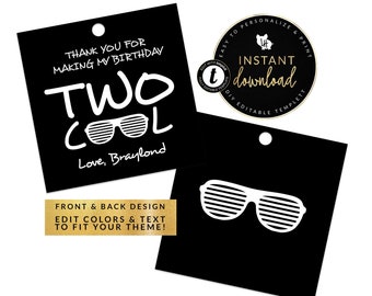 Two Cool Birthday Favor Tag, Two Cool Tags, 2 Cool Birthday Printable, 2 Cool Tags, 2nd Birthday Favor Tags, Editable Digital Templett