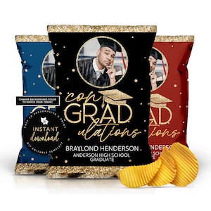 Gold Graduation Chip Bag, ConGRADulations Chip Bag, Graduation Printable Chip Bag, Gold Graduation Party Favor, Instant Digital Templett