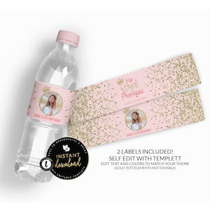 Her Royal Fiveness Water Bottle Label, Princess Water Bottle Label, Princess Party, Royal, Printable Water Labels, Instant download Templett