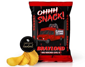 Video Game Truck Chip Bag, Video Game Birthday, Gamer Chip Bags, Video Game Chip Bags, Gamer Favors, Chip Bag Printable, Digital Templett
