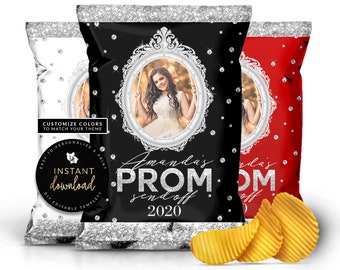 Silver Prom Chip Bag, Prom Favor Bag, Prom Send Off Chip Bag, Printable Prom Party Favor, Prom Chip Bag Template, Digital Templett