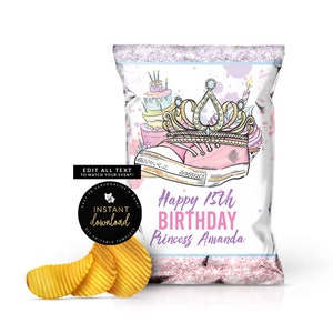 Sneaker Princess Chip Bag, Girl Sneaker Geburtstag Chip Bag, Sneaker Birthday Snack Bag, Sneaker Birthday Party Favor, Digitales Templett