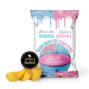 Bolsa de papas fritas para revelar el género de un jugador de baloncesto, fiesta de revelación de género, bolsa de papas fritas editable, descarga instantánea, plantilla digital