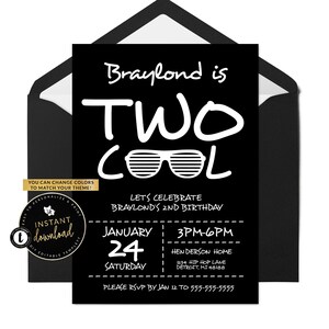Coole verjaardagsuitnodiging twee, tweede verjaardagsuitnodiging, hiphop verjaardagsuitnodiging, 2 coole, bewerkbare uitnodiging, afdrukbare uitnodiging