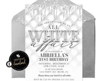 White Party Invitation, All White Affair Invitation, All White Birthday, White Party Flyer, Classy All White Party, Instant Digital Templett