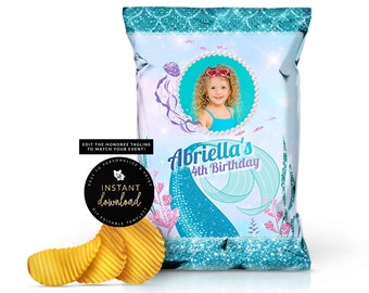 Mermaid Chip Bag, Mermaid Birthday, Mermaid Snack Bag, Mermaid Birthday Party Favor, Printable Mermaid Chip Bag, Mermaid Digital Templett