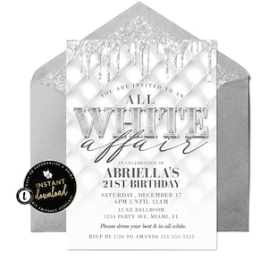 White Party Invitation, All White Affair Invitation, All White Birthday, White Party Flyer, Classy All White Party, Instant Digital Templett