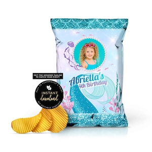 Mermaid Chip Bag, Mermaid Birthday, Mermaid Snack Bag, Mermaid Birthday Party Favor, Printable Mermaid Chip Bag, Mermaid Digital Templett