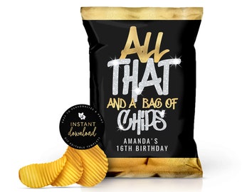 Modèle de sac à chips hip hop, modèle de sac à chips d'anniversaire, modèle de sac à chips de fête, sac à chips hip hop, sac à chips imprimable, templett numérique