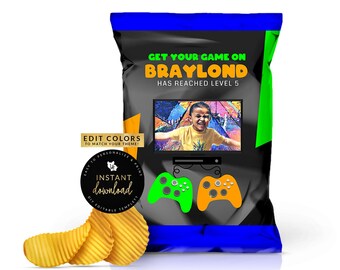 Video Game Party Chip Bag, Video Game Birthday, Gamer Chip Bags, Video Game Chip Bags, Gamer Favors, Chip Bag Printable, Digital Templett