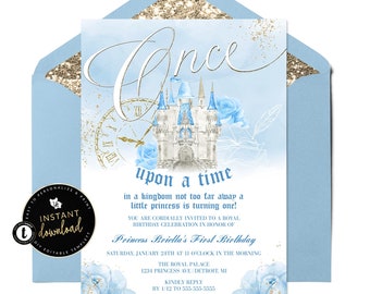 Blue Princess Invitation, Princess Birthday, Princess Party, Once Upon a time Birthday, Princess First Birthday, Instant Templett Invitation