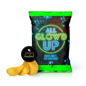Glow Party Chip Bags, All Glow'd Up Printable Snack Bag, Glow Party Snack Bag, Neon Glow Party Favor, Instant Birthday Chip Bag Templett