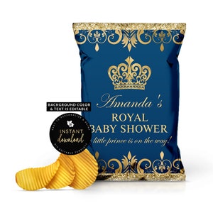Royal Crown Chip Bag, Royal Baby Shower, Royal Birthday,  Prince Baby Shower, Prince Birthday, Prince Chip Bag, Editable Chip Bag Download