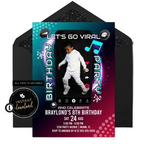 Music Party Invitation, Viral Birthday Invite, Social Media Party Invitation, Music Birthday Invite, Digital Invitation, Instant Templett