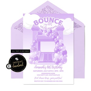Purple Bounce House Invitation, Bounce House Invite, Bounce Party, Purple Birthday, Purple Birthday Invitation, Instant Templett Invite