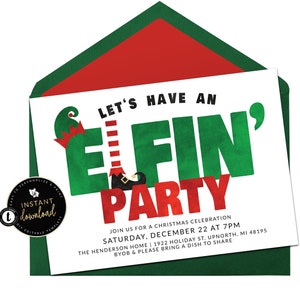 Lustige Weihnachtsfeier-Einladung, Let's Have an Elfin Party, Lustige Weihnachtskarte, Lustige Weihnachtseinladung, Digitale Weihnachtsfeier einladen