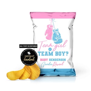 Boxing Gender Reveal Chip Bag, Boxing Gender Reveal Party, Gender Reveal Party Favor, Editable, Instant Download, Self-Edit Digital Templett