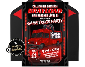 Game Truck Party Invitation, Gaming Truck Invite, Video Game Truck Invitation, Gamer Birthday Invitation, Digital Invitation, Templett