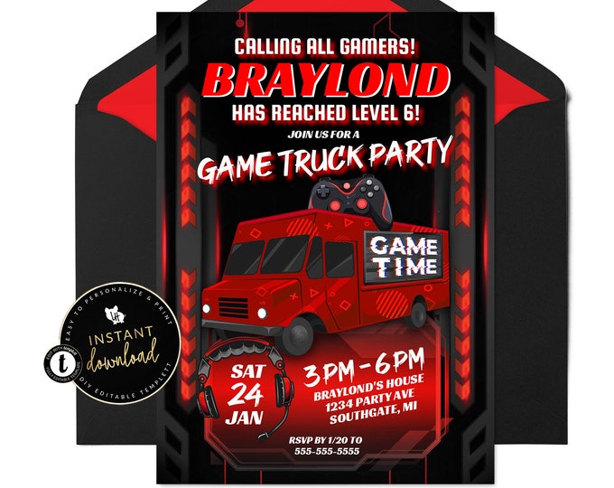 Game Truck Party Invitation Gaming Truck Invite Video Game | Etsy