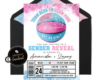 Basketball Gender Reveal Invitation, Gender Reveal Invite, Team Boy or Team Girl, Digital Gender Reveal, Instant Download, Editable Templett