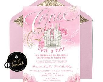 Princess Invitation, Princess Birthday, Pink Princess Party, Once Upon a time Birthday, Princess First Birthday, Instant Templett Invitation